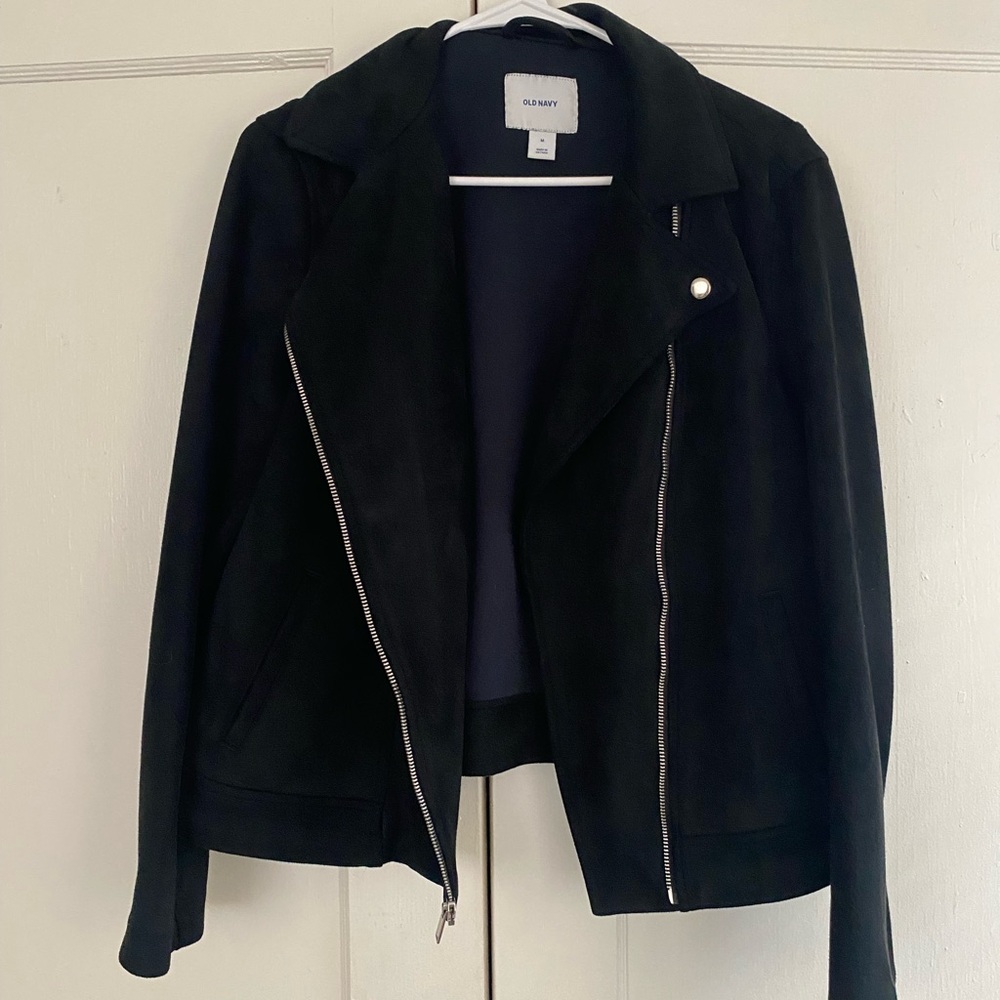 Old Navy Faux Suede Black Moto Jacket - Medium